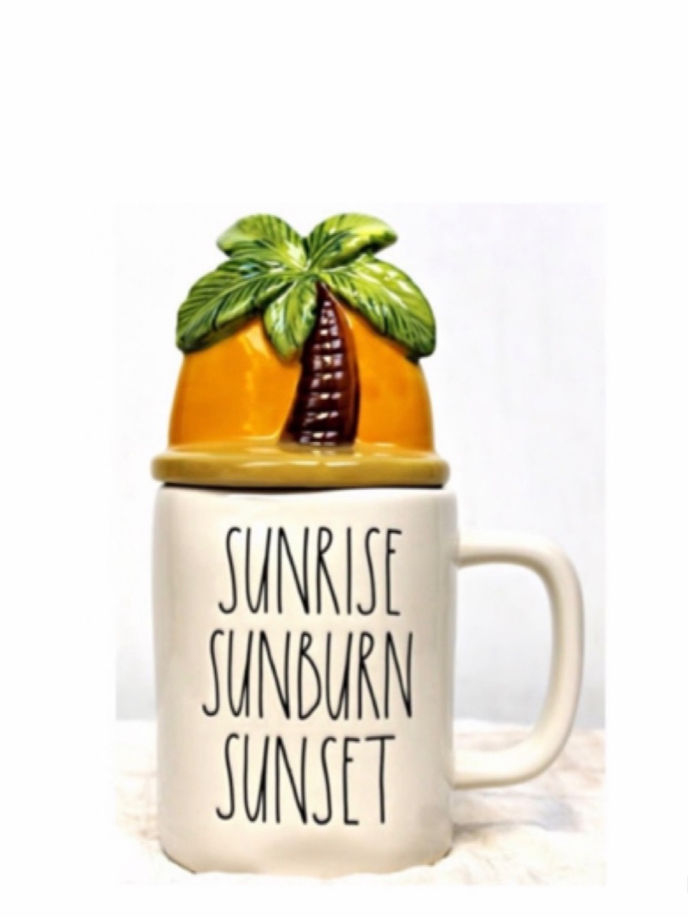 NEW Rae Dunn Tropical Sunrise Sunburn Sunset Topper Mug With Palm Tree Topper 🌴